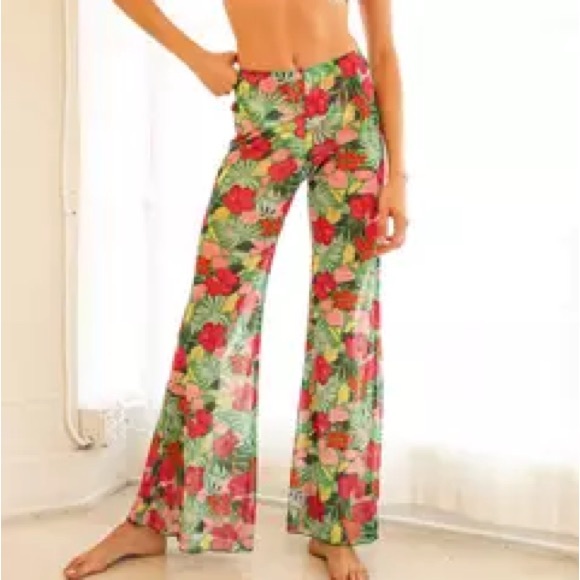 Dippin' Daisy's Red and Green Floral Swim Coverup Pants - Picture 1 of 3